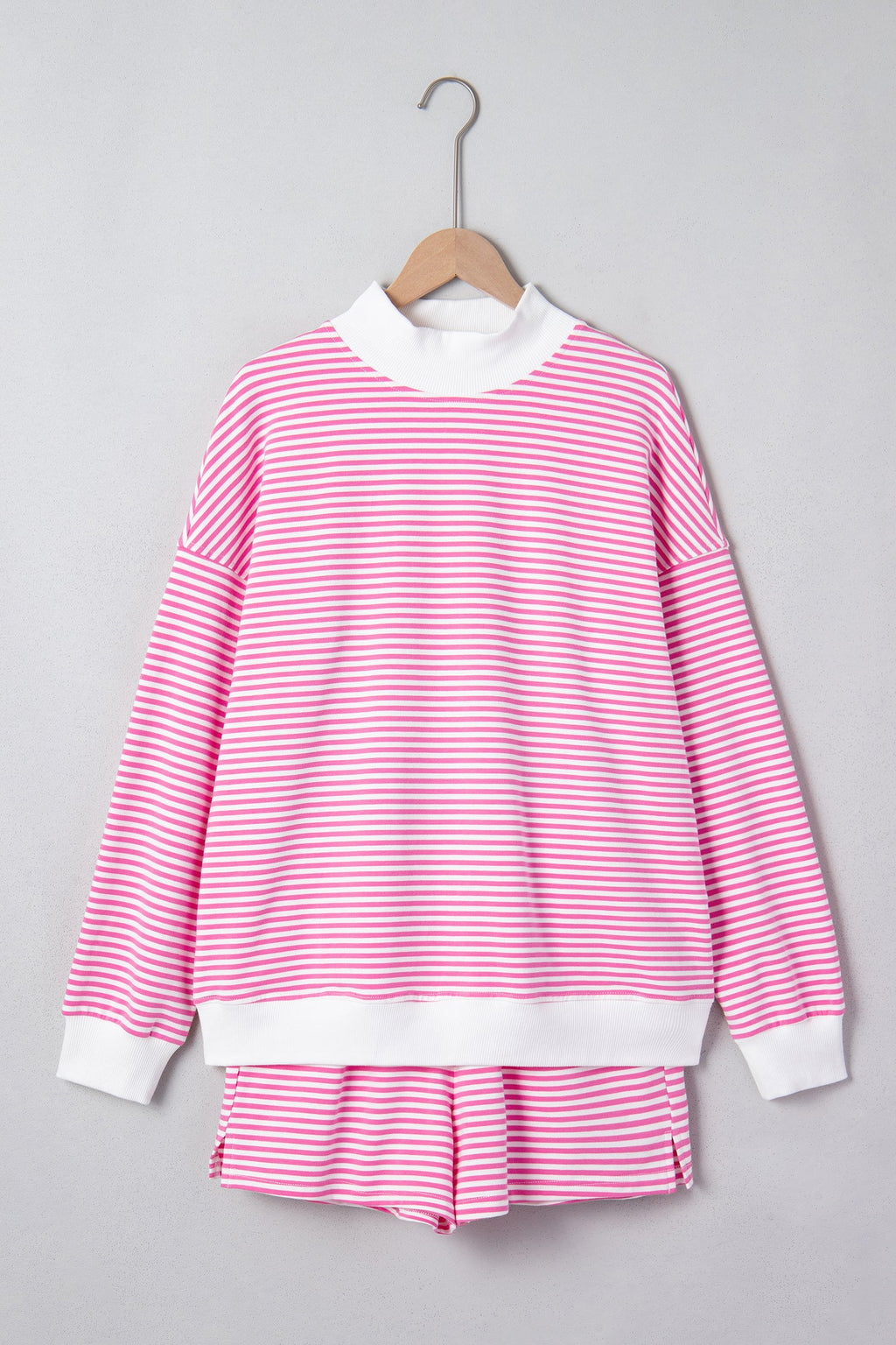 Stripe Oversize Mock Neck Sweatshirt & Shorts Set