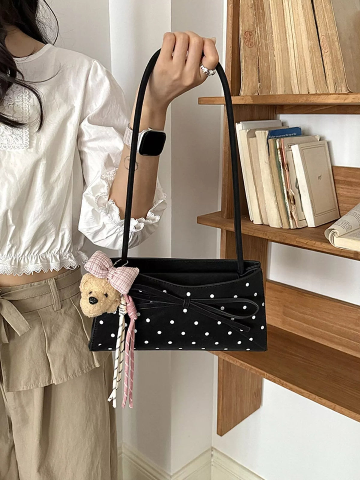 Polka Dot Bowknot Decor Shoulder Bag