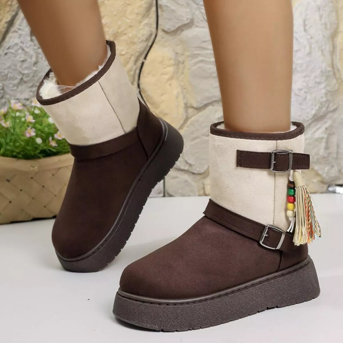 Bohemian Style Ankle Boots with Tassel Decor