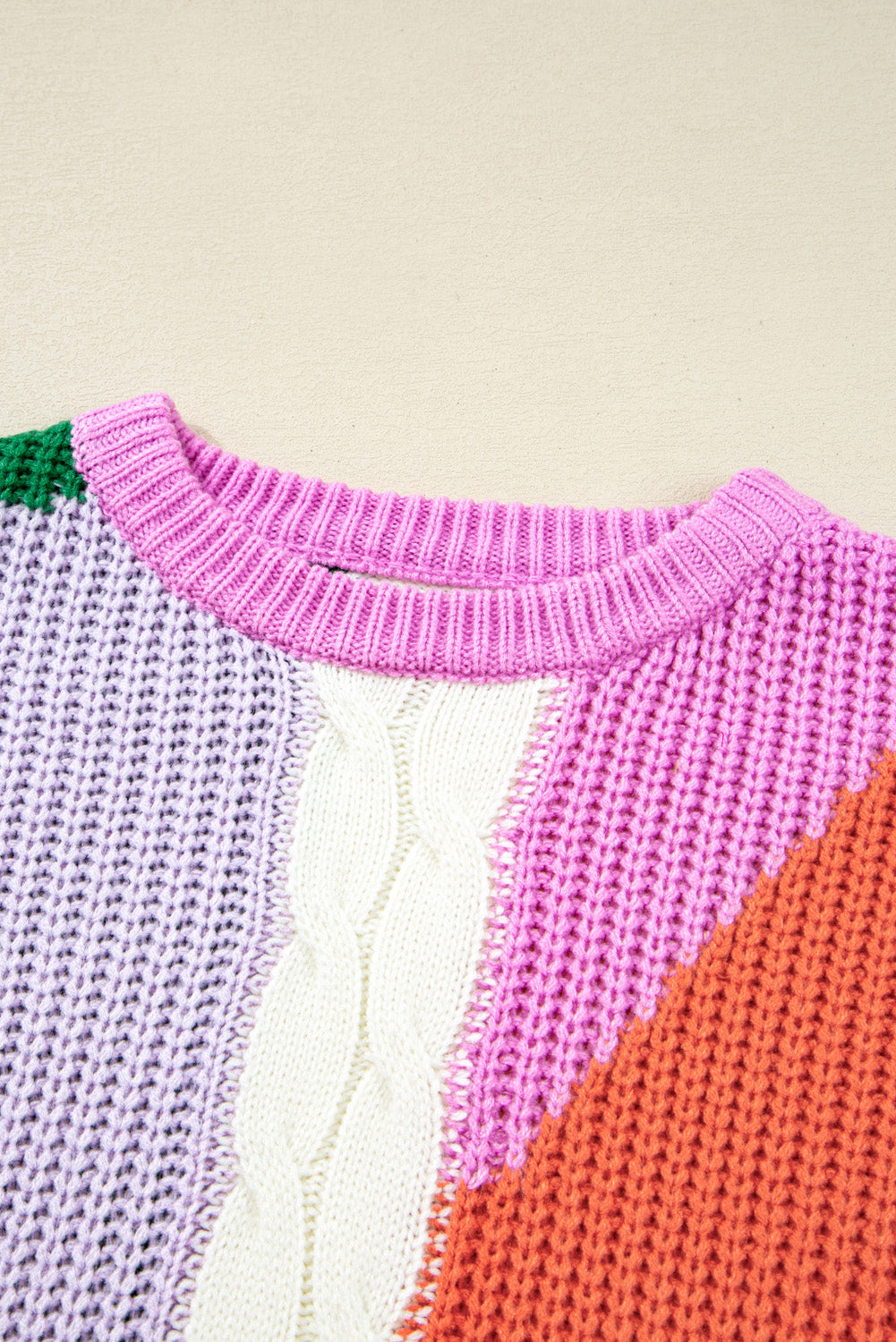 Colorblock Textured Knit Drop Shoulder Sweater