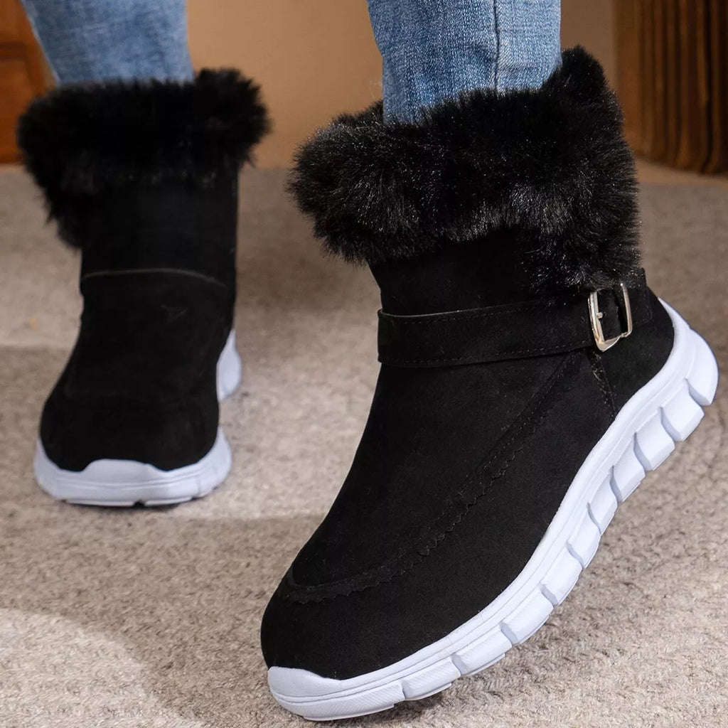 Fuzzy Trim Buckle Boots