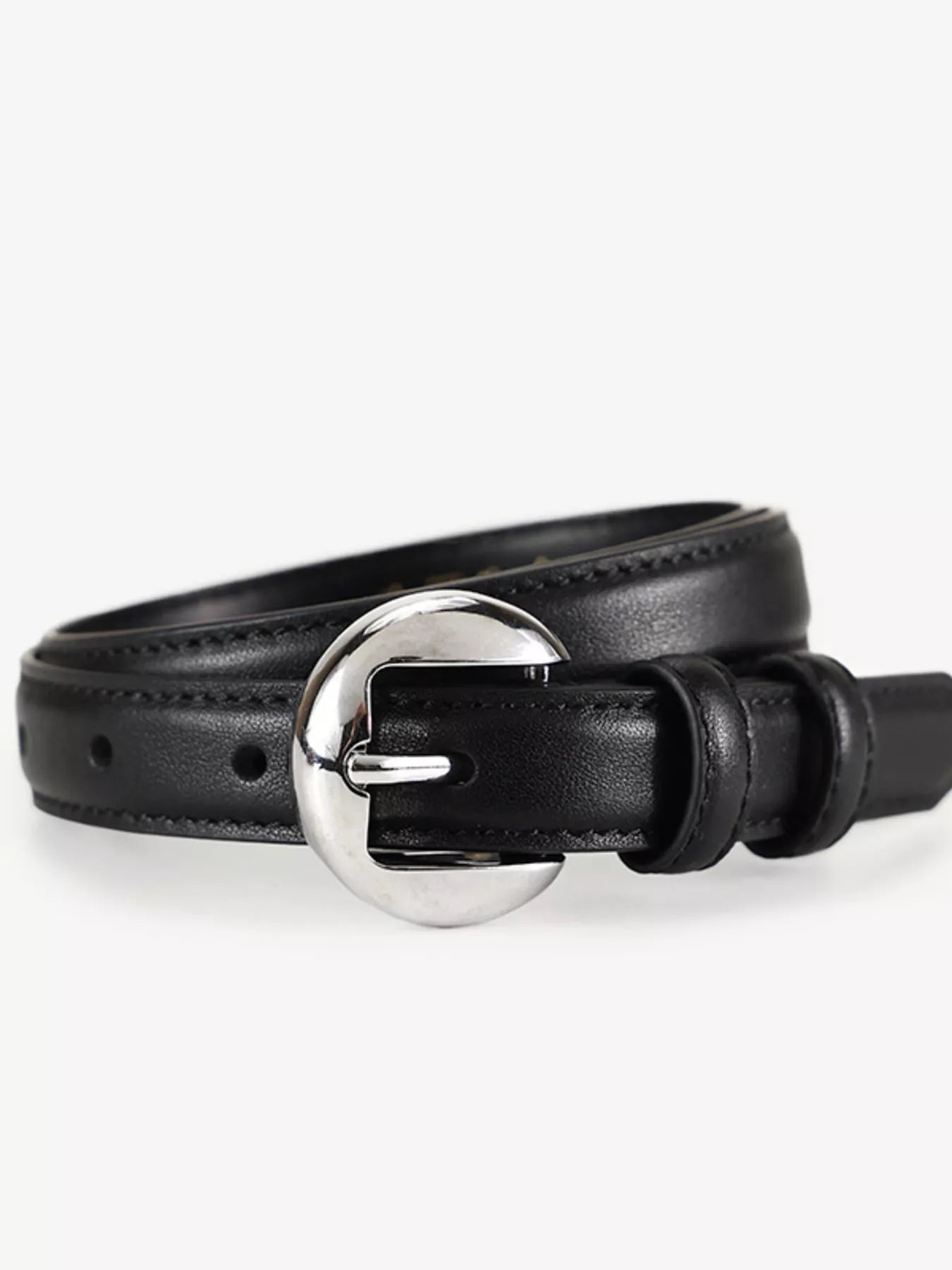 Round Buckle Leather Belt