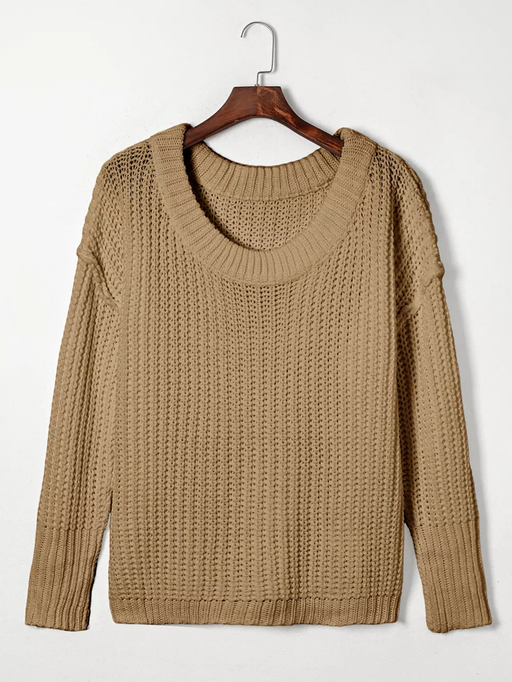 Ribbed Knit Round Neck Slouchy Chunky Sweater
