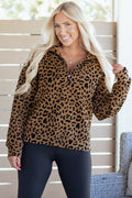 Brown Leopard Print Quarter Zip Sweatshirt