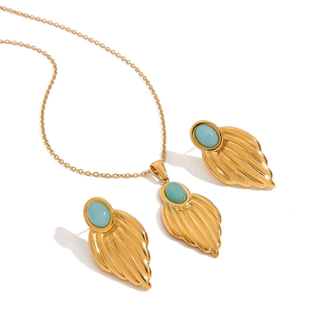 18K gold geometric shape with texture design exquisite unique necklace and earrings set