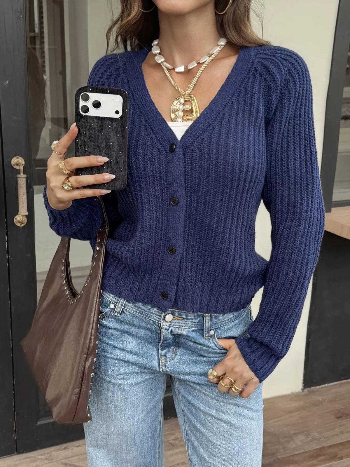 V-Neck Button-Down Cardigan