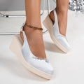 Rhinestone Point Toe Wedge Slingback Sandals