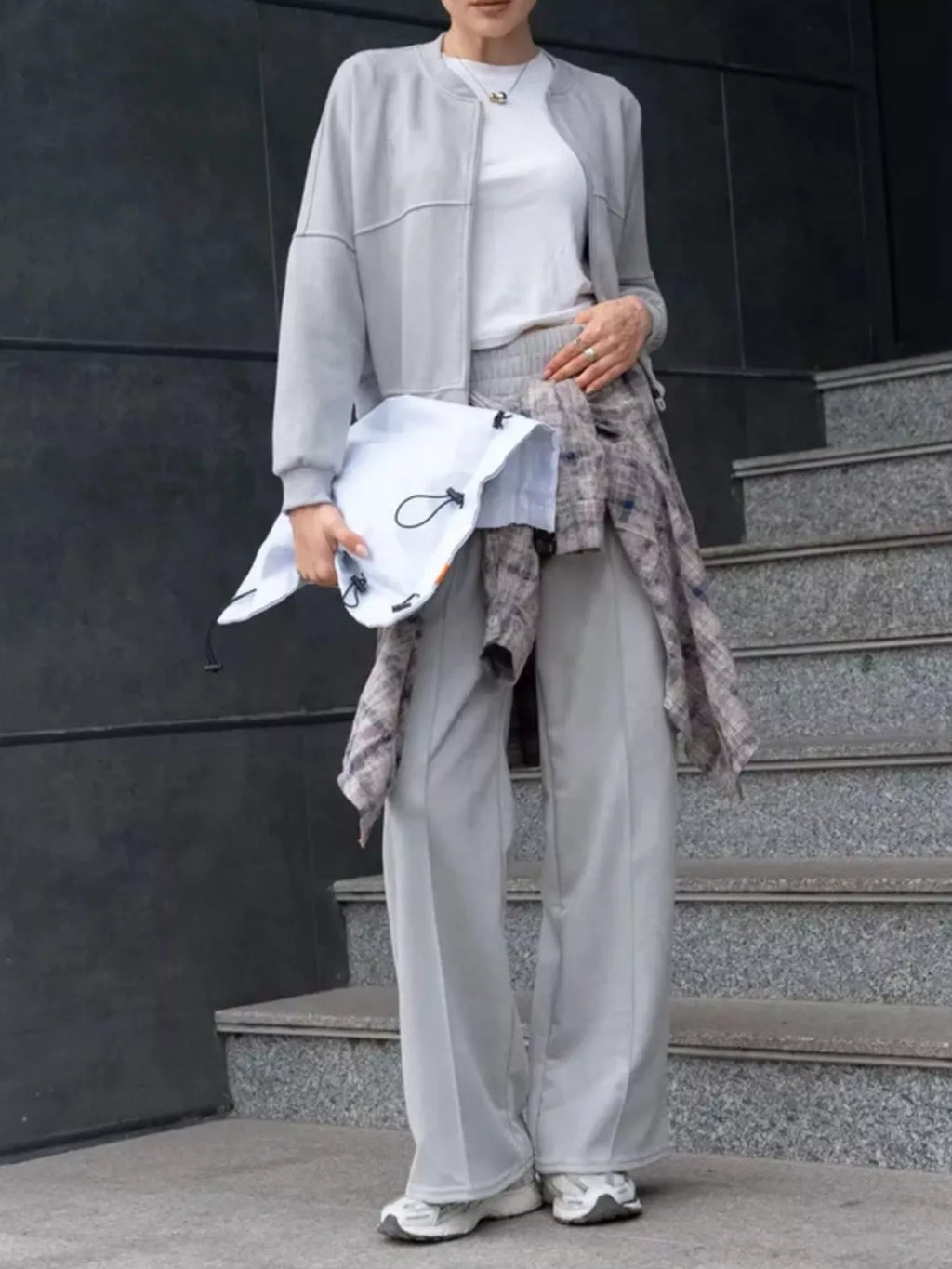 Zip Up Sweatshirt and Wide-Leg Pants Set