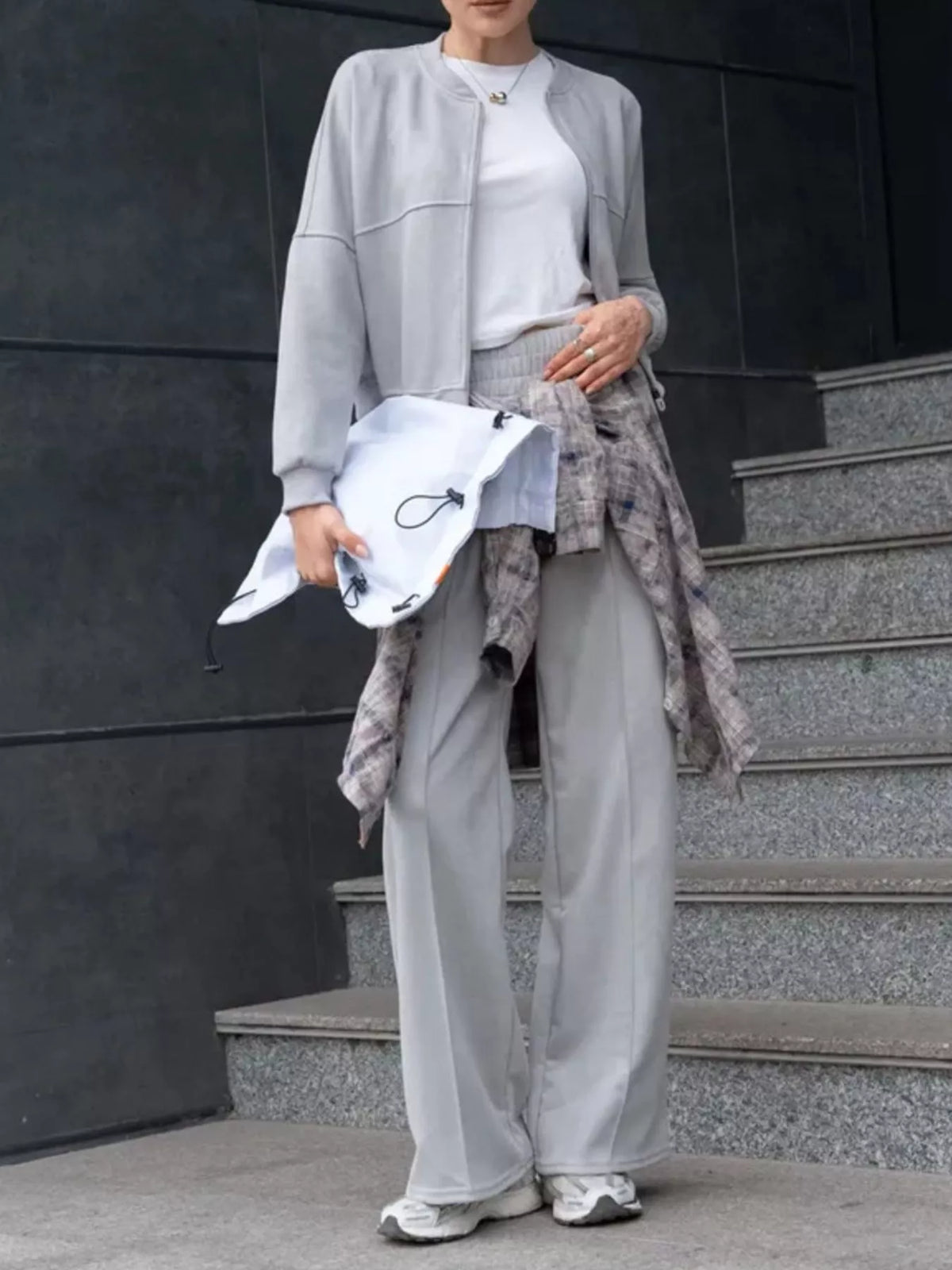 Zip Up Sweatshirt and Wide-Leg Pants Set