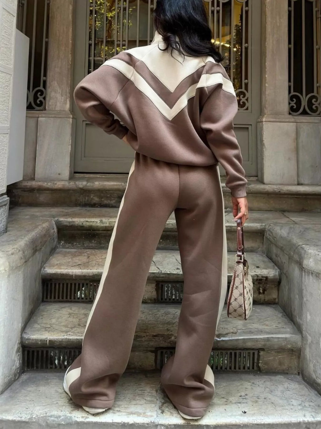 Color Block Zip-Up Outerwear and Pants Set