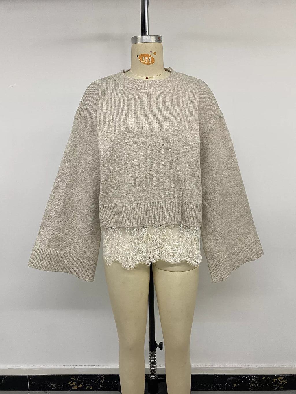 Layered Lace Hem Crew Neck Sweater
