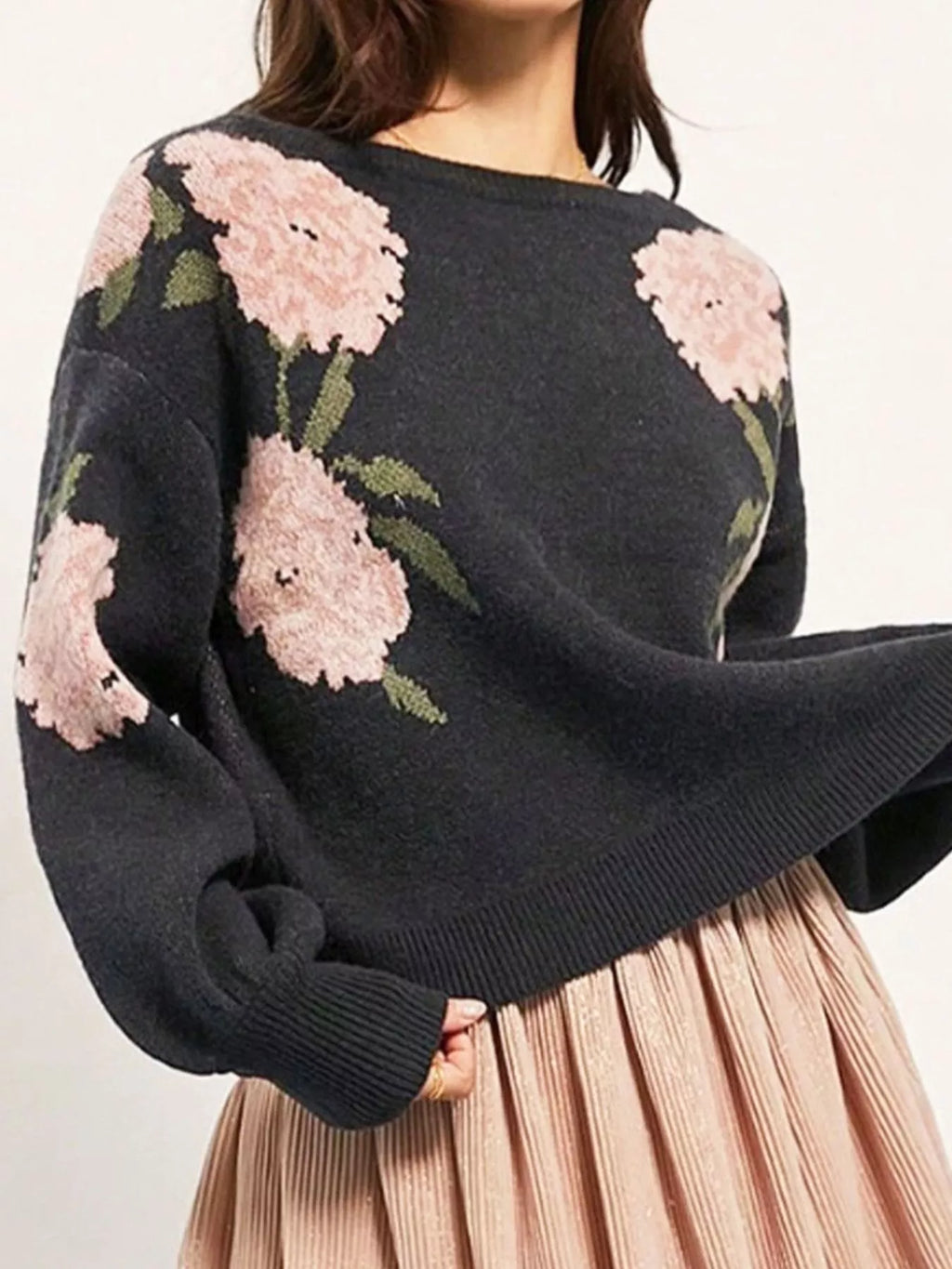 Floral Pattern Dropped Shoulder Sweater
