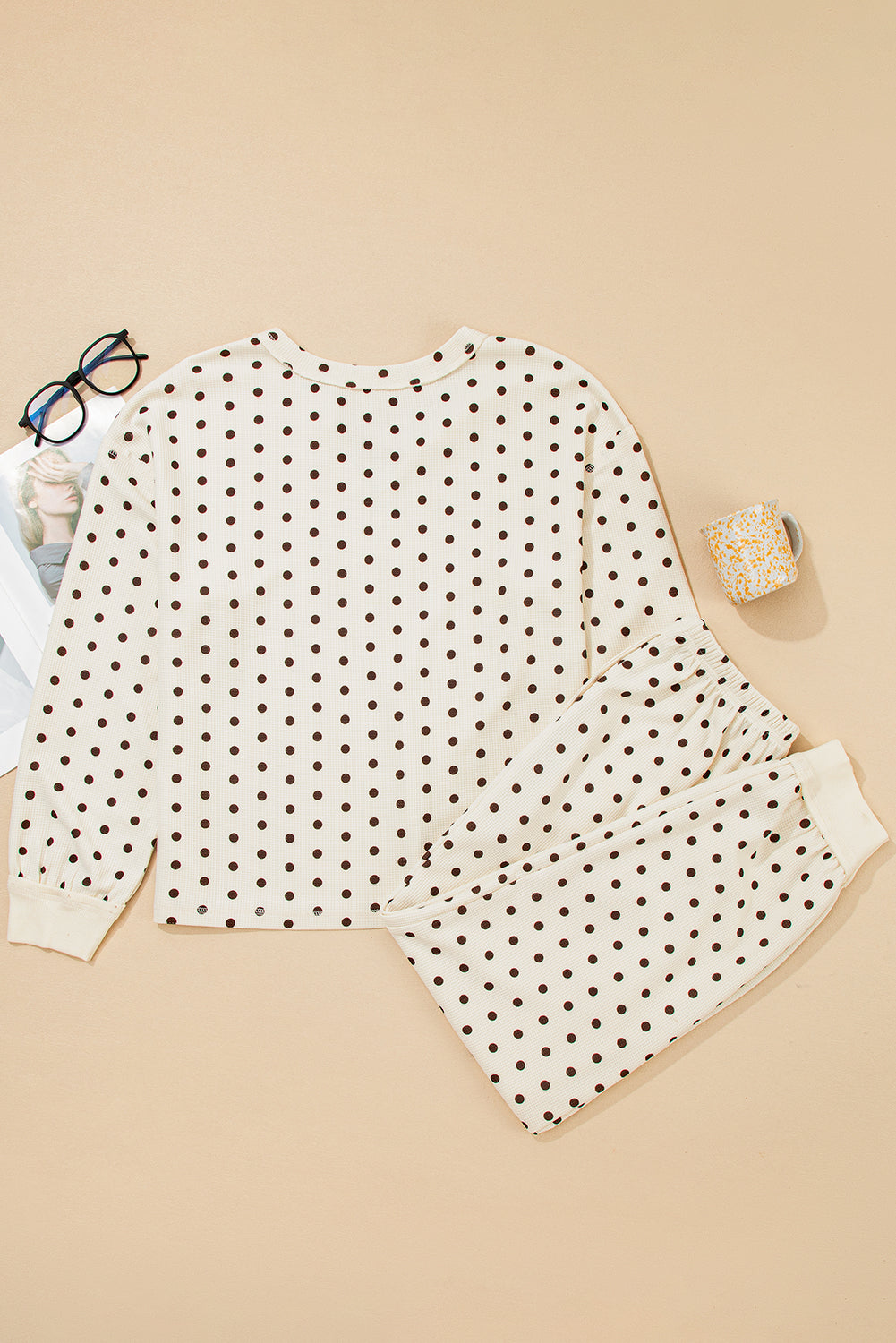 Polka Dot Waffle Knit Top and Pants Lounge Set