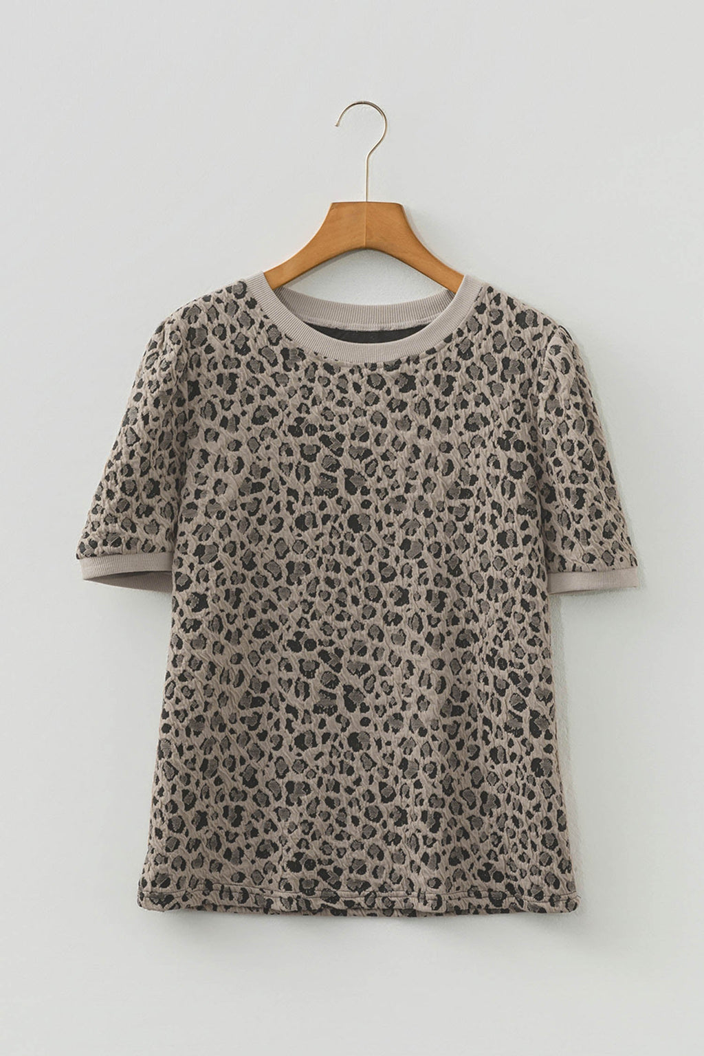 Leopard Textured Crewneck Short Sleeve Top