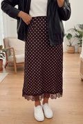 Polka Dot Lace Hem Elegant Long Shift Skirt