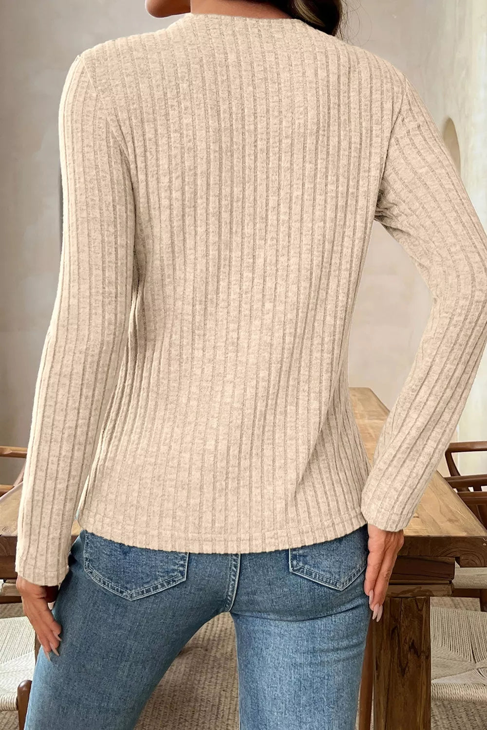 Ribbed Cowl Neck Long Sleeve Top