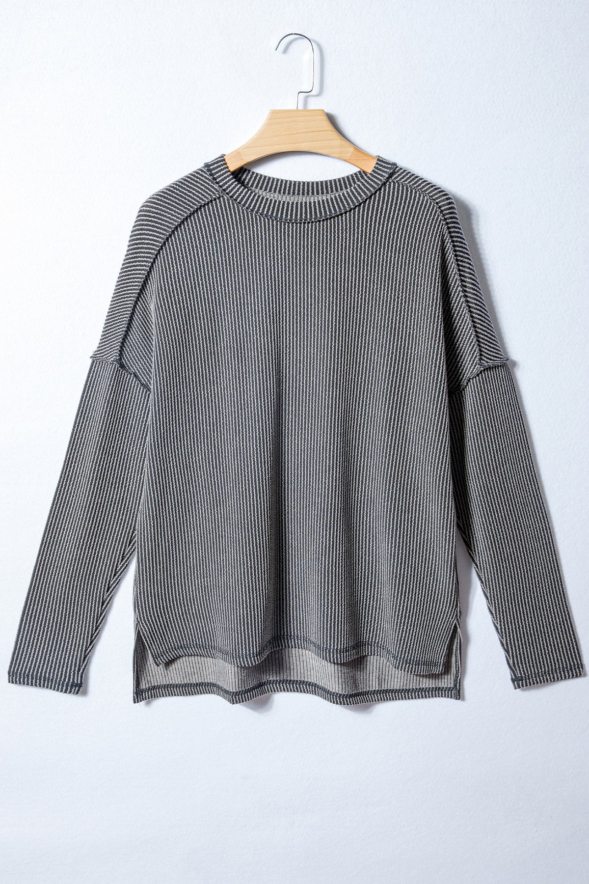 Solid Corded Knit Long Sleeve Top