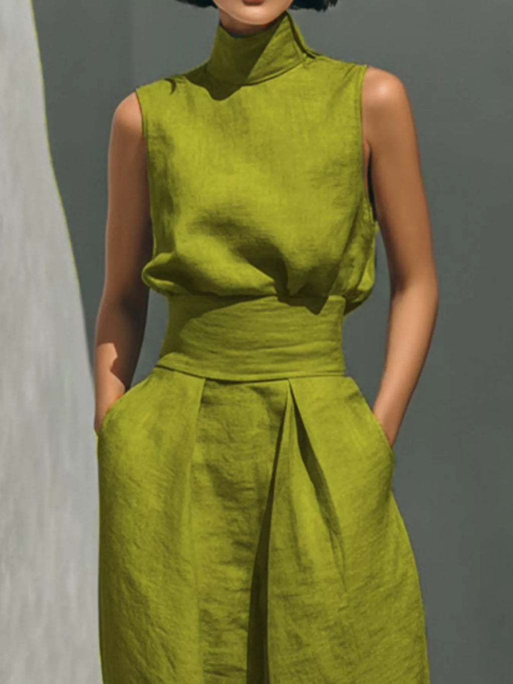 Full Size Turtleneck Sleeveless Top and Wide Leg Pants Set Plus Size