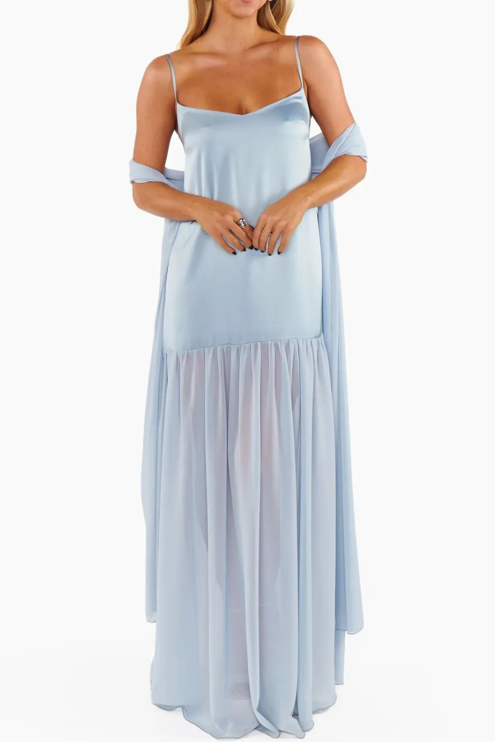 Adjustable Strap Maxi Cami Dress with Scarf