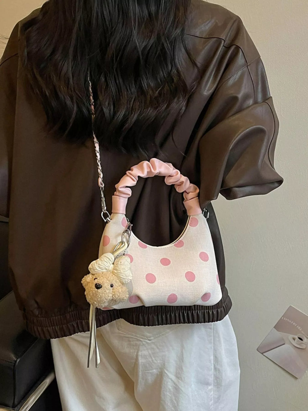 Polka Dot Ruched Handle Crossbody Bag
