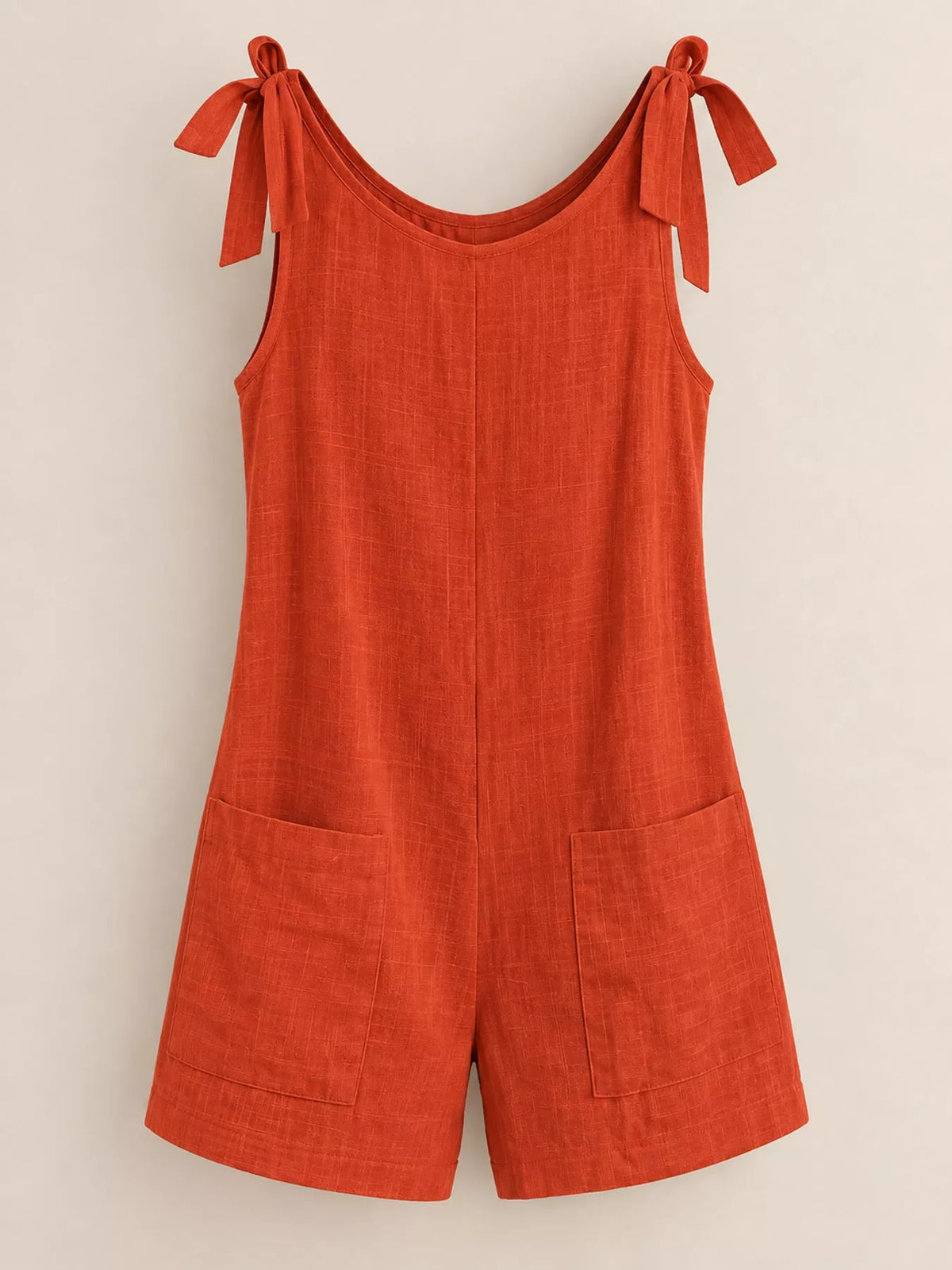 Full Size Tie-Shoulder Romper with Pockets Plus Size