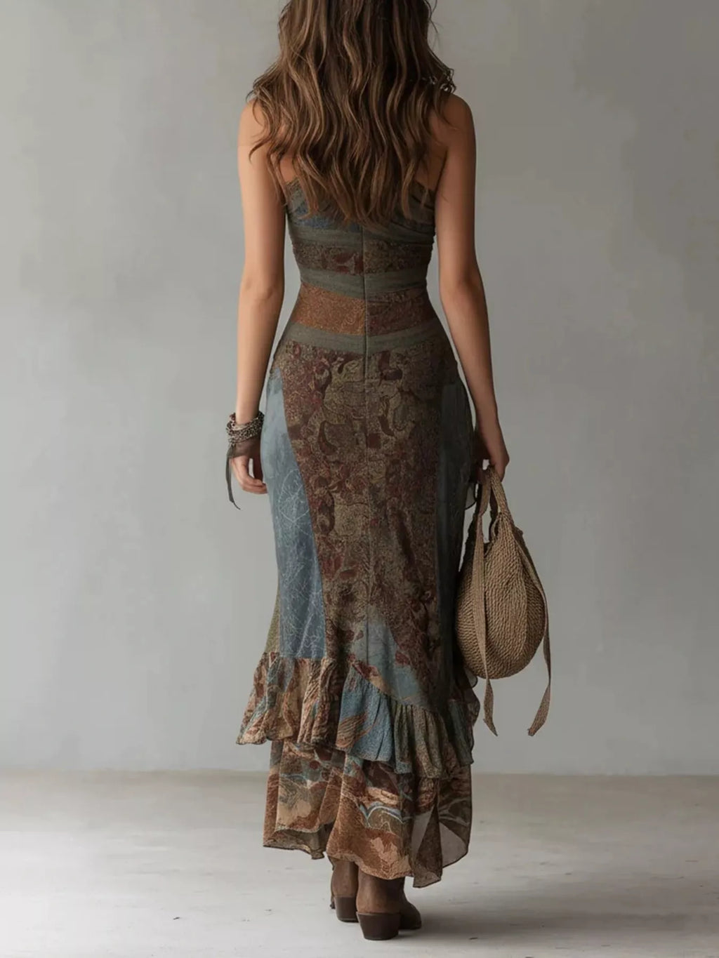 One-Shoulder Ruffled Hem Maxi Dress