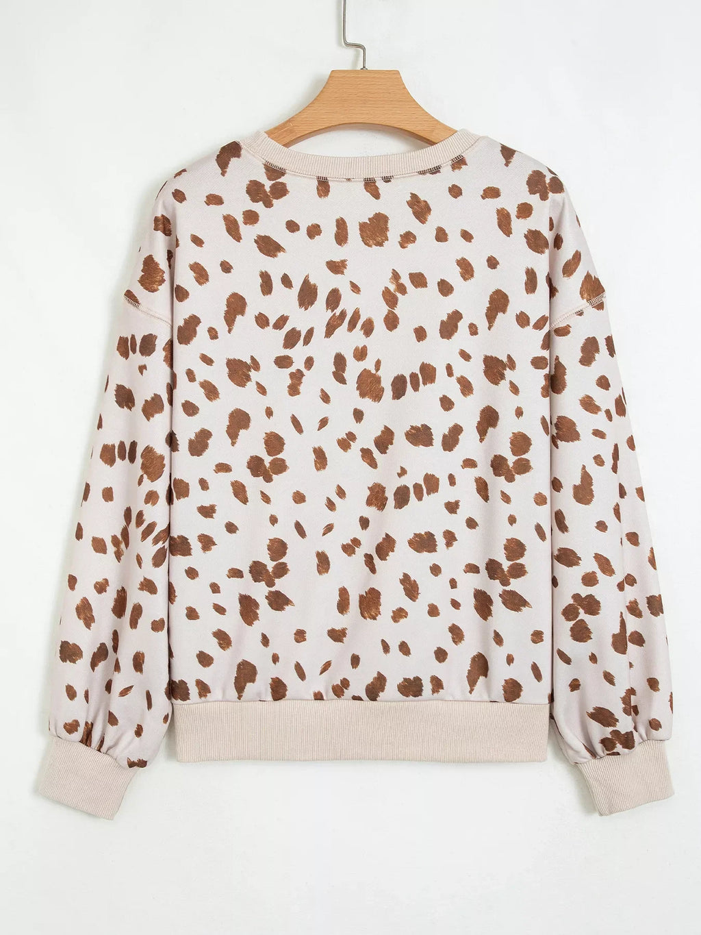 Leopard Print Dropped Shoulder Round Neck Casual Sweatshirt