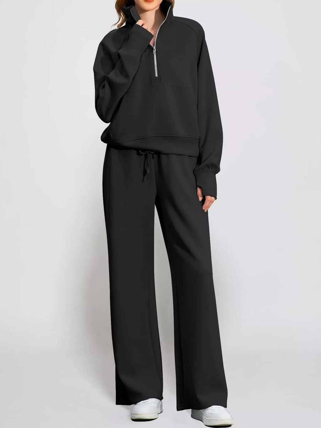 Half-Zip Sweatshirt and Wide-Leg Pants Set