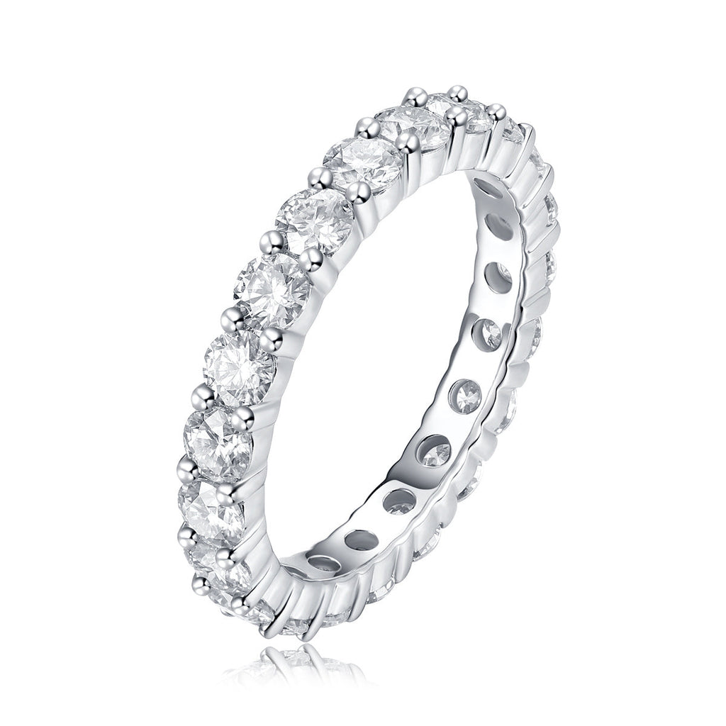 S925 Silver 2.1g Platinum Plated Moissanite Eternity Ring, 3.0mm 19pcs D VVS1 Band, GRA Certified US 5-9