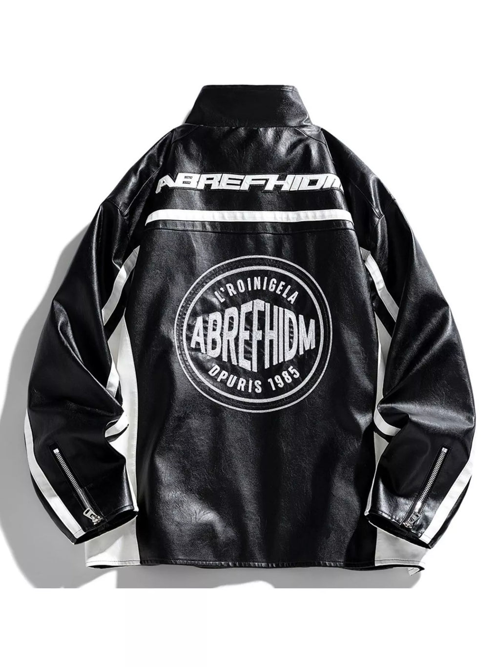 Men's Plus Size Zip Up Long Sleeve Leather Jacket