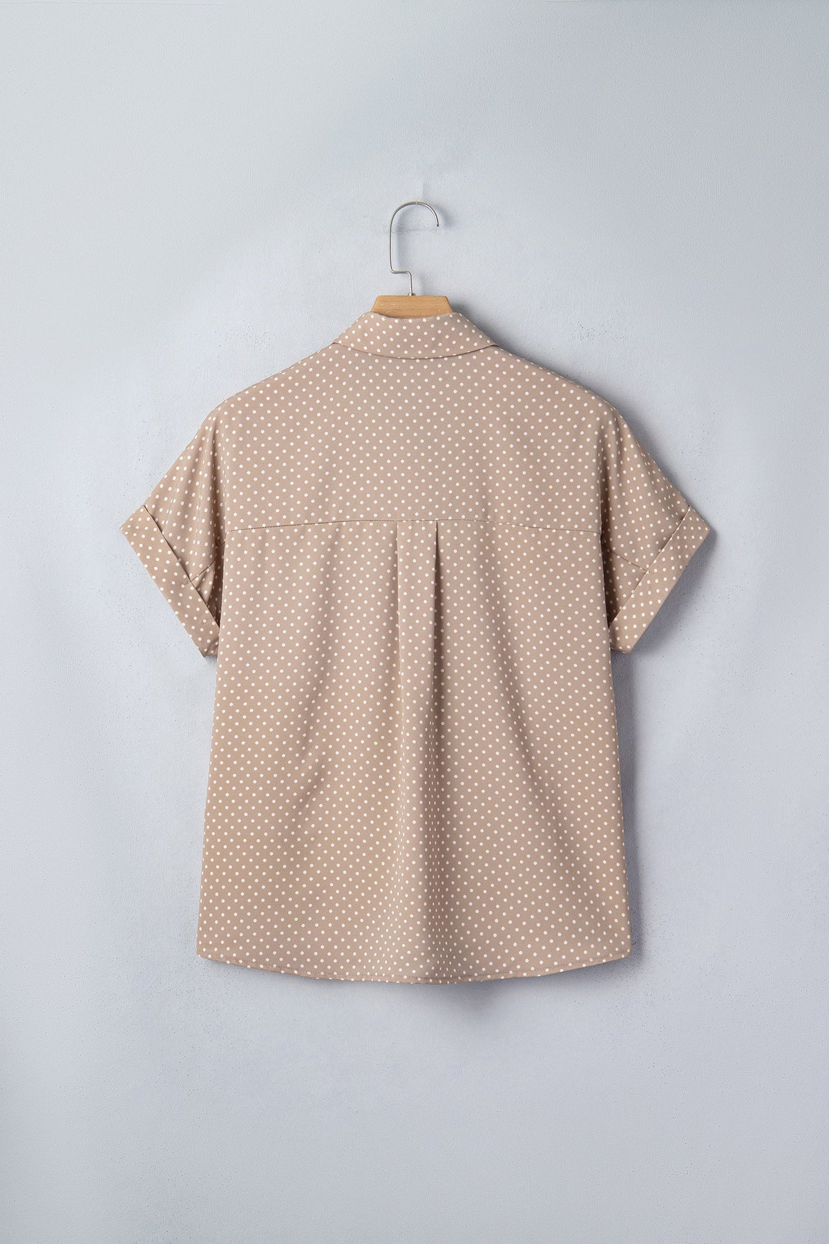 Polka Dot Cuffed Short Sleeve Buttoned Shirt