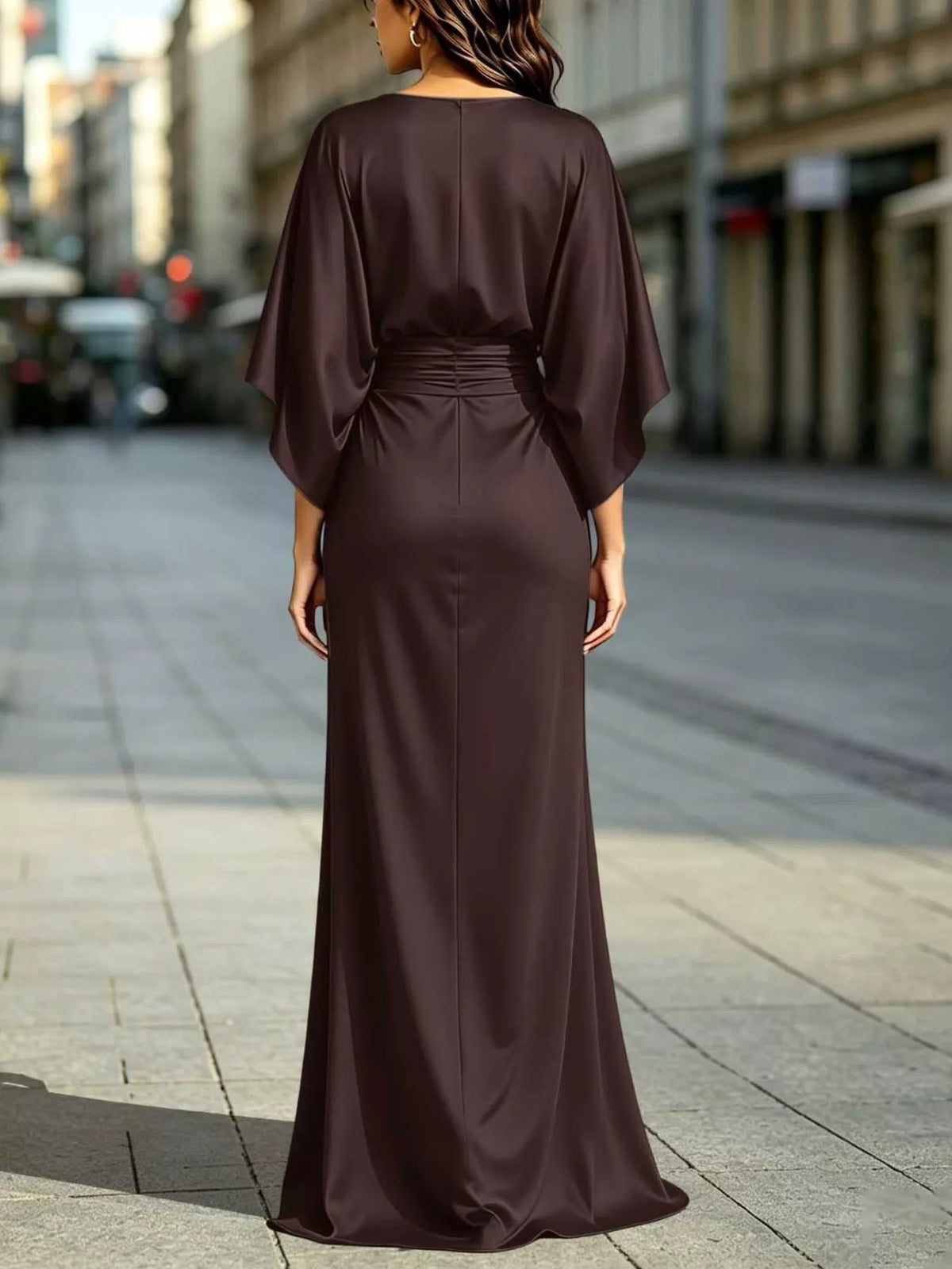 Ruched Waist Maxi Dress with Pockets