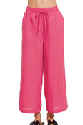 Zenana Woven Crepe Elastic Band Waist Cropped Pants