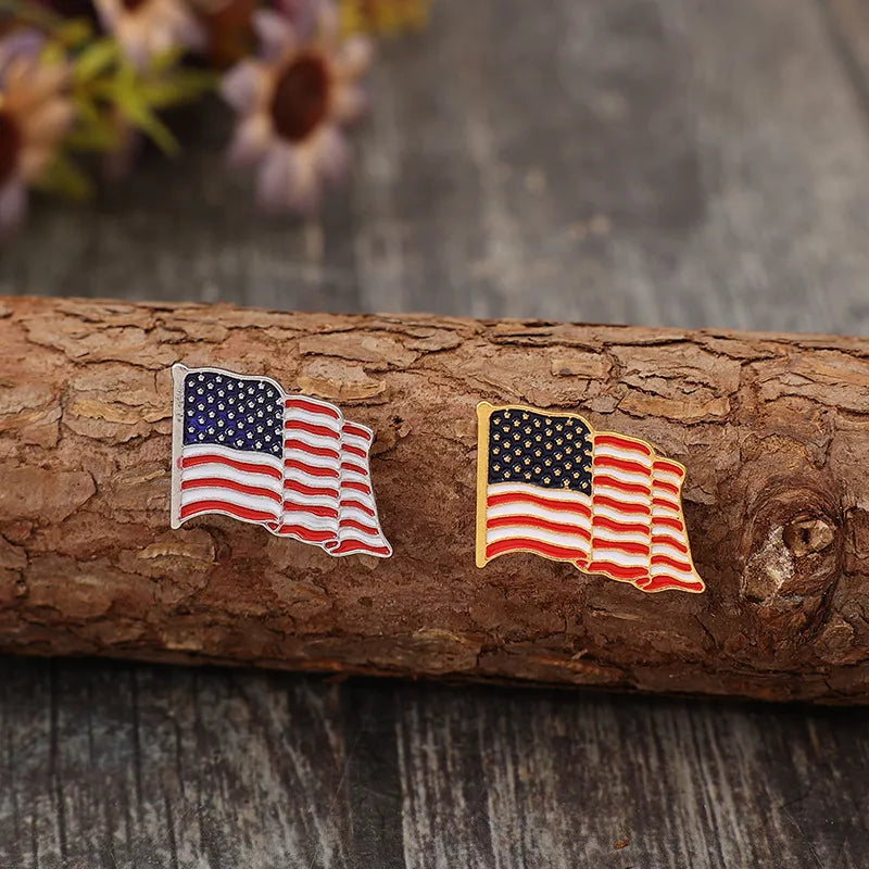 Two-Piece US Flag Drip Oil Brooch Set