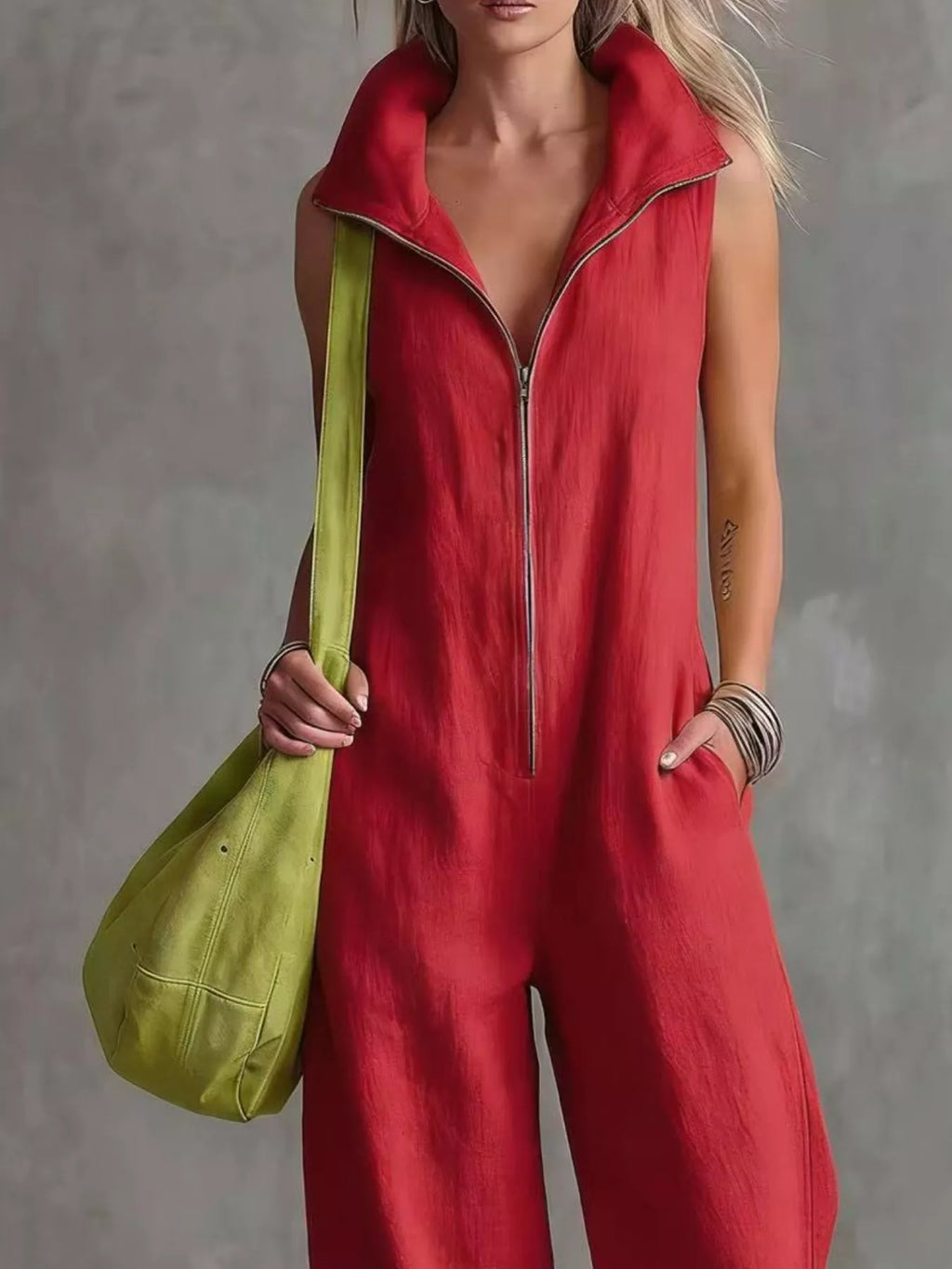 Full Size Zip Front Sleeveless Jumpsuit Plus Size