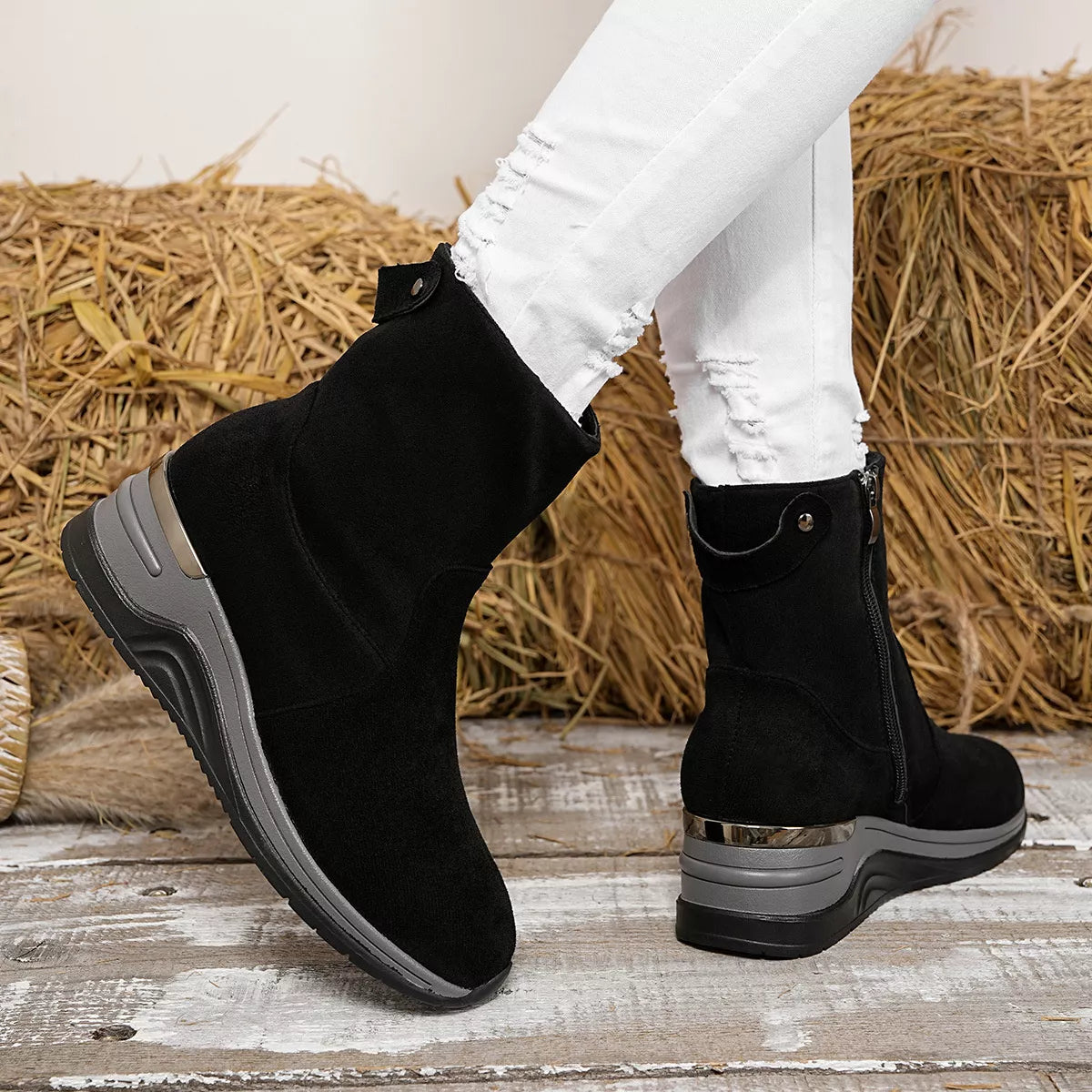 Suede Ankle Boots with Wedge Heel
