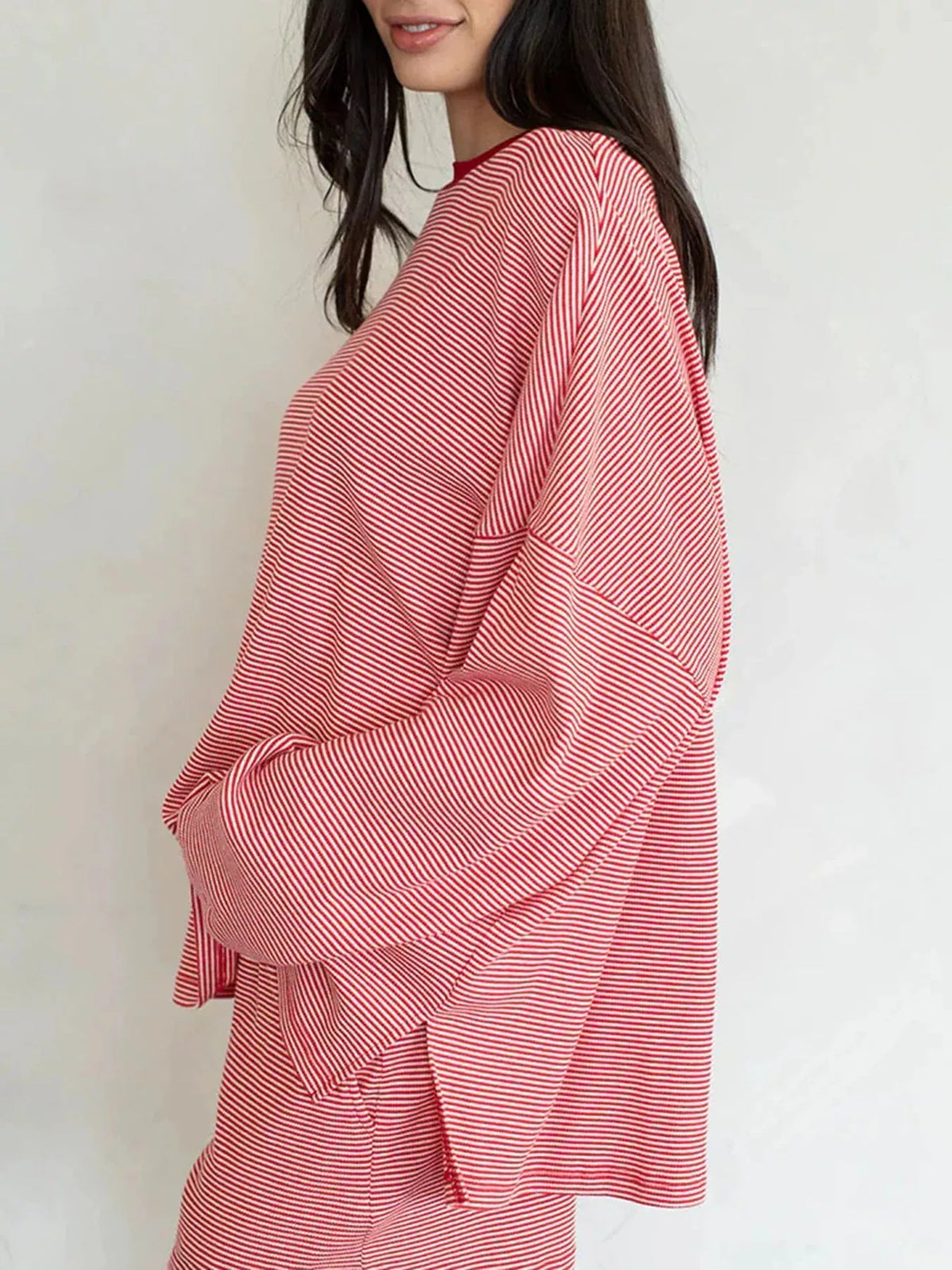 Striped Dropped Shoulder Top and Shorts Set