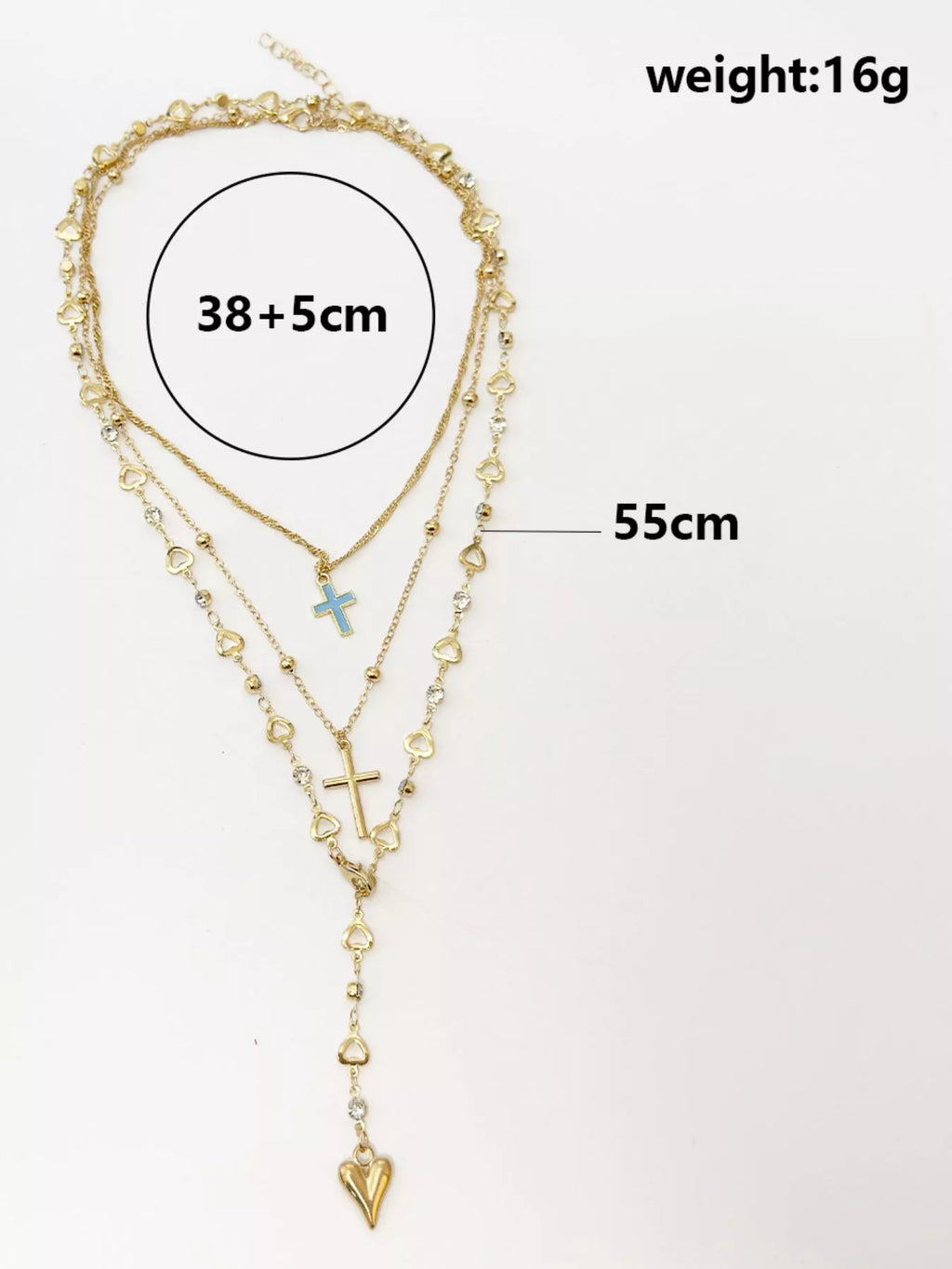 Layered Cross and Heart Necklace
