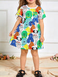 Children's Cartoon Dog Print Casual Dress
