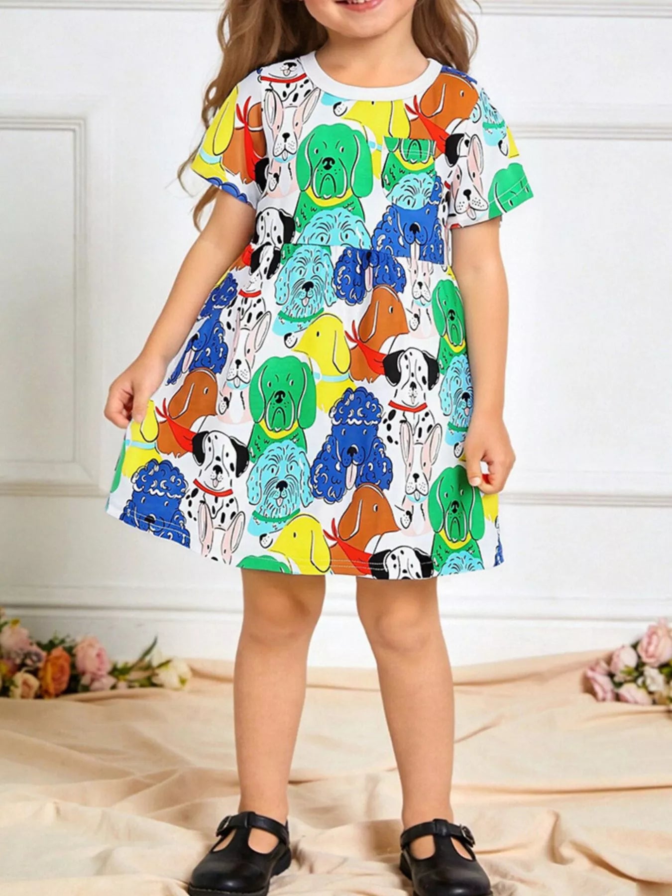 Children's Cartoon Dog Print Casual Dress
