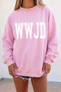 Polka Dot Letter Print Mock Neck Pullover Sweatshirt