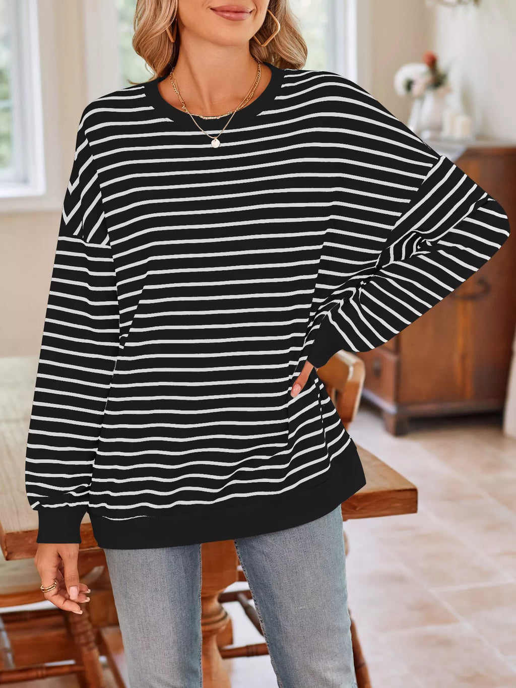 Oversized Striped Crewneck Sweatshirt
