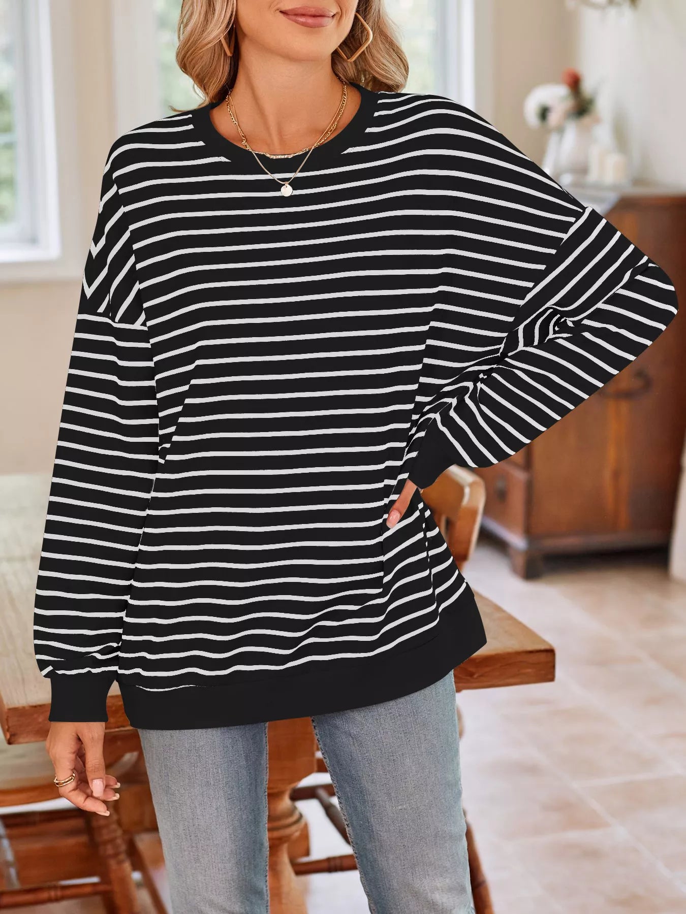 Oversized Striped Crewneck Sweatshirt