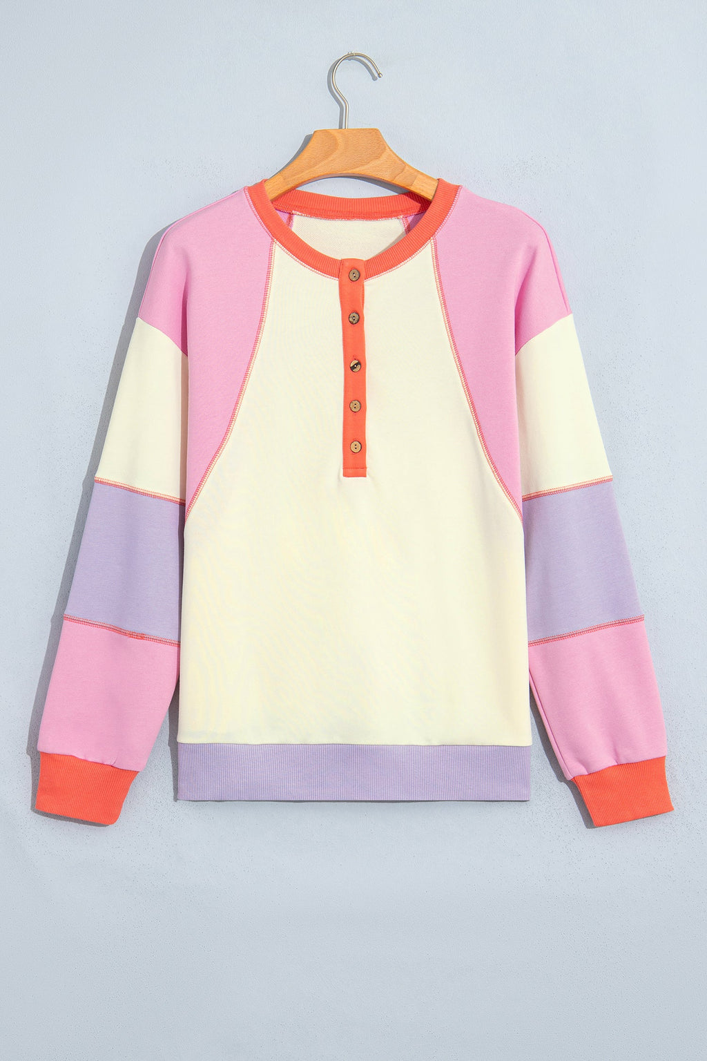 Multicolour Exposed Seam Colorblock Patchwork Pullover Long Sleeve Top