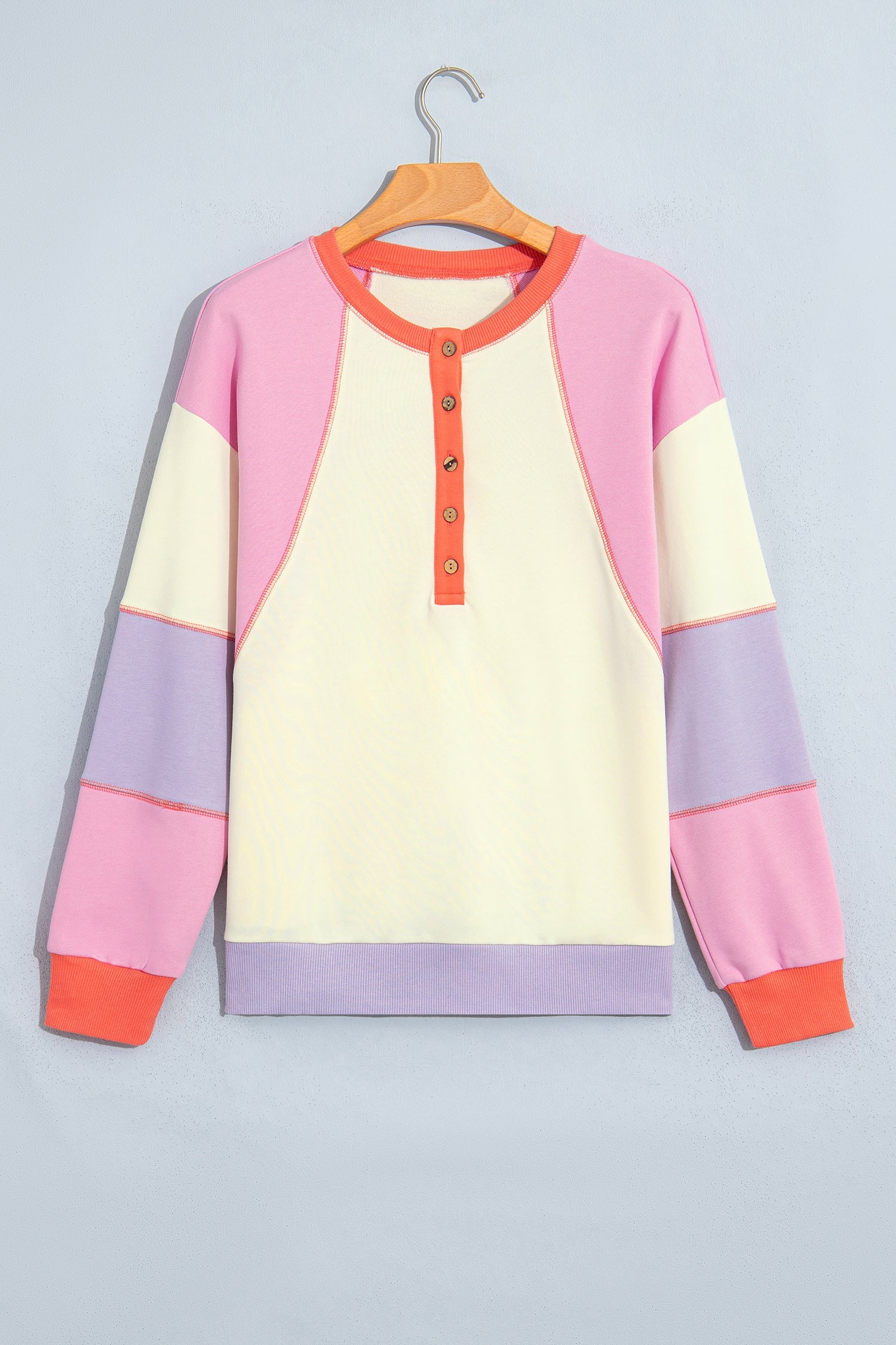 Multicolour Exposed Seam Colorblock Patchwork Pullover Long Sleeve Top