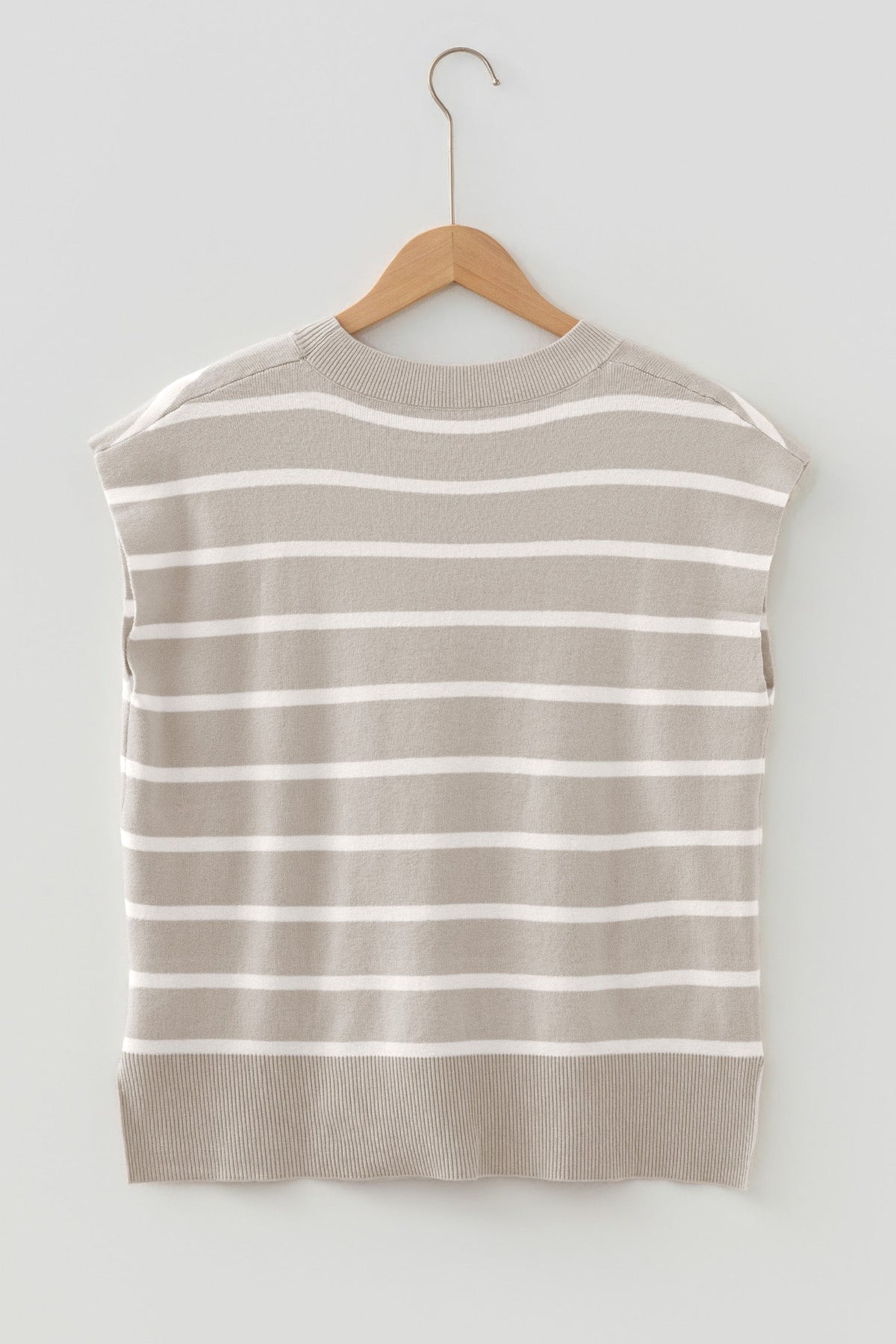 Stripe Side Slit Short Sleeve Sweater Tee