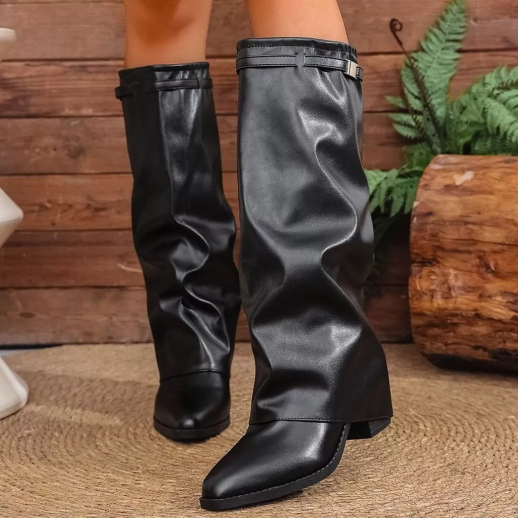 Point Toe Block Heels Boots