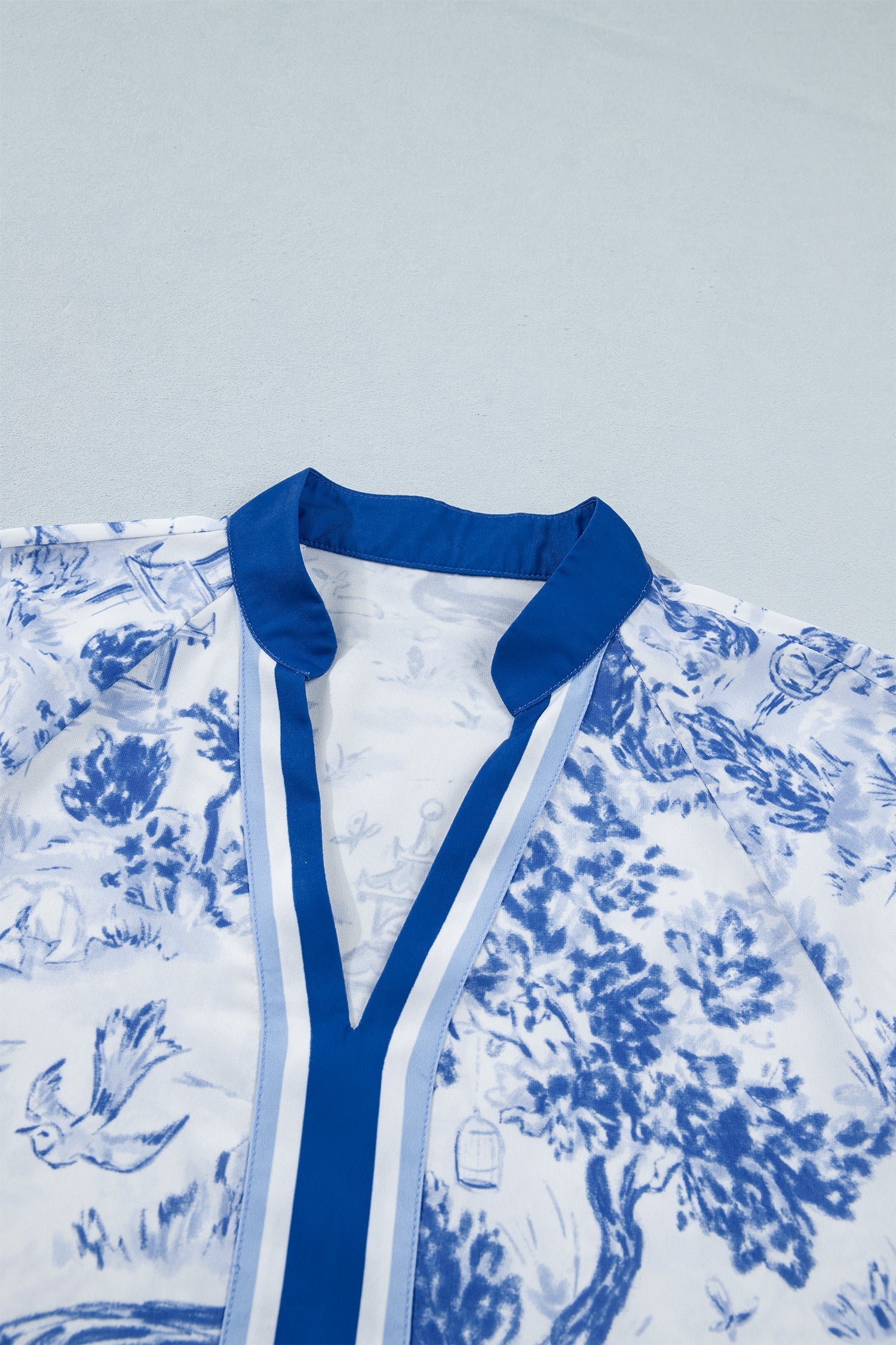 Blue Wild Animal Paradise Contrast V Neck Raglan Sleeve Blouse