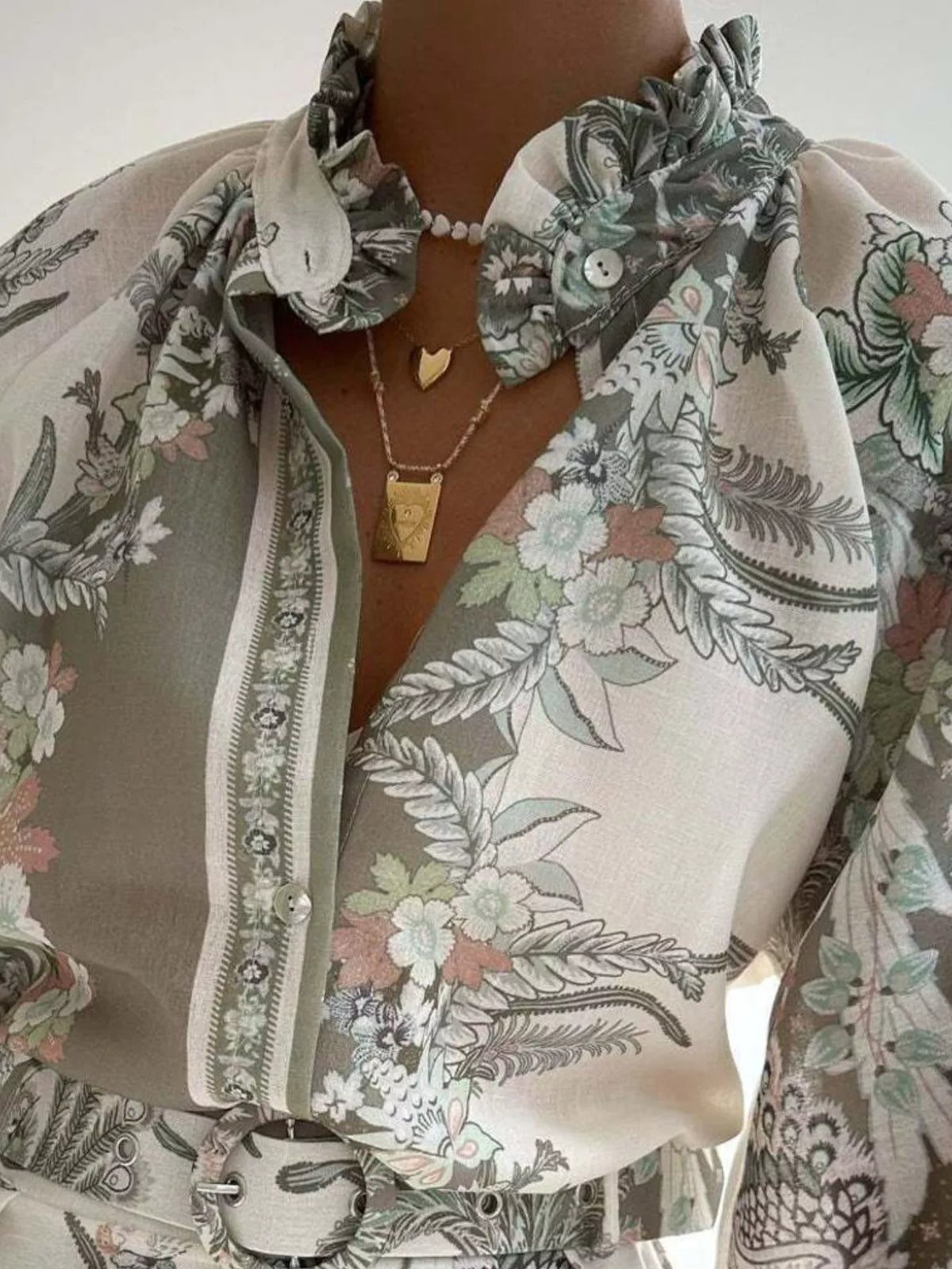 Floral Print Button-Down Shirt and Belted Shorts Two-Piece Set