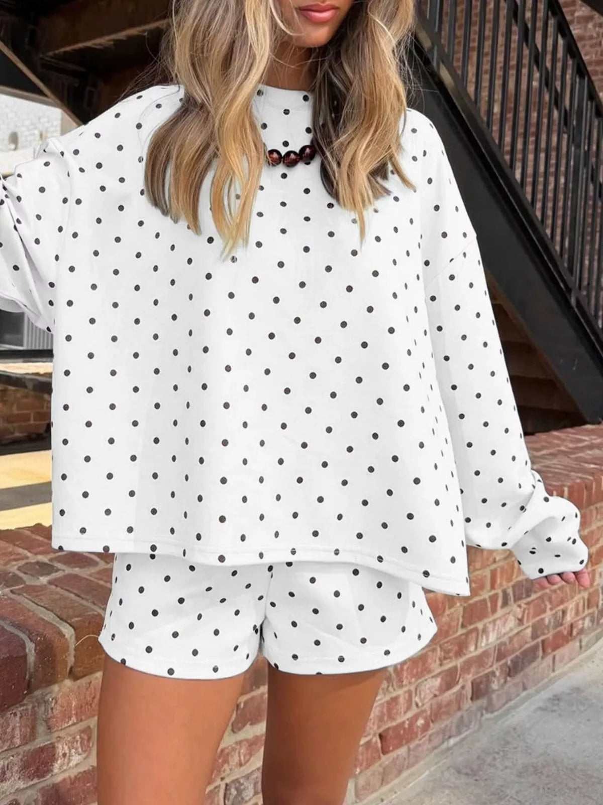 Polka Dot Long Sleeve Top and Shorts Set
